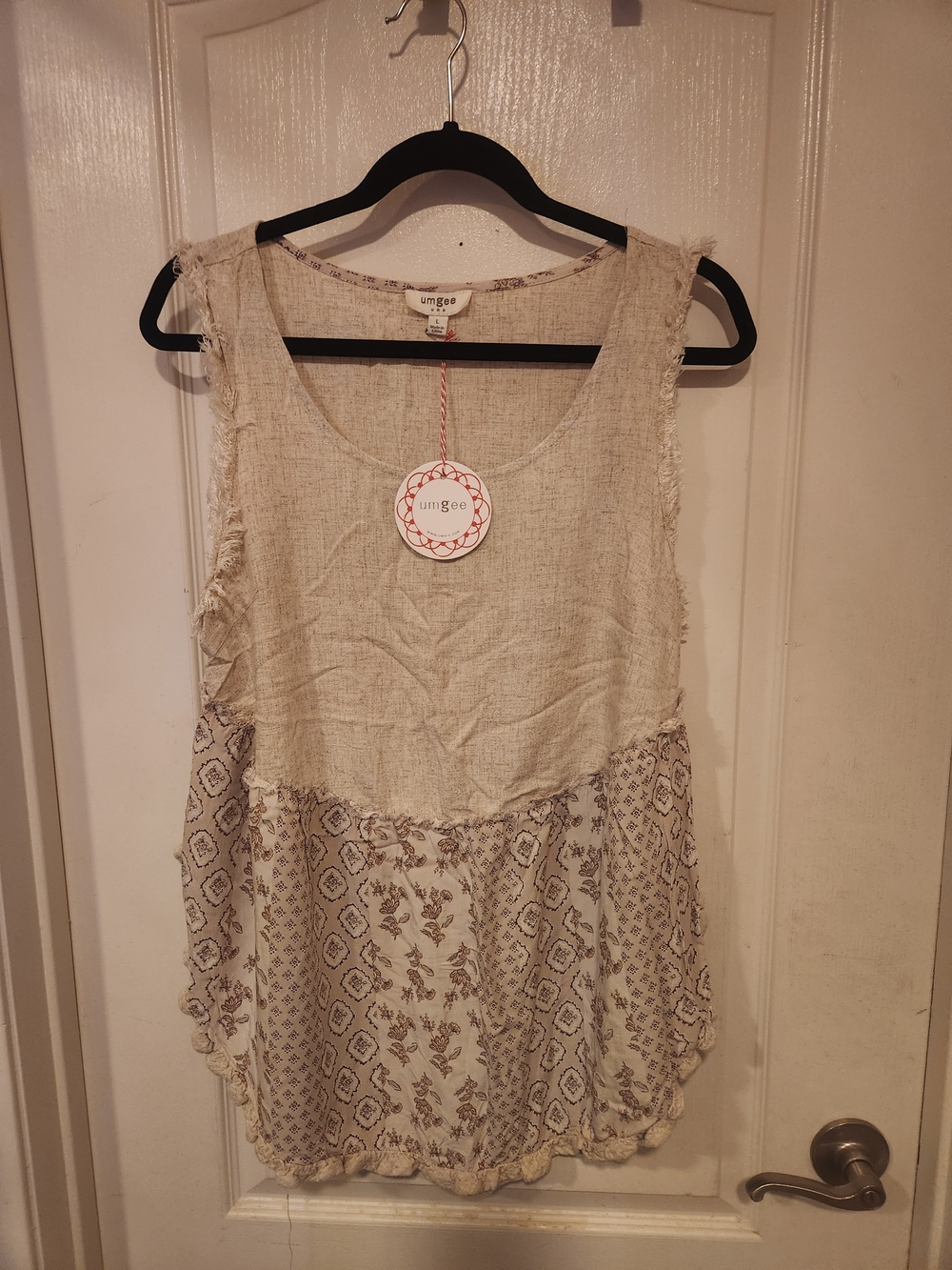 Umgee Cream Printed Sleeveless Boho Tank Top